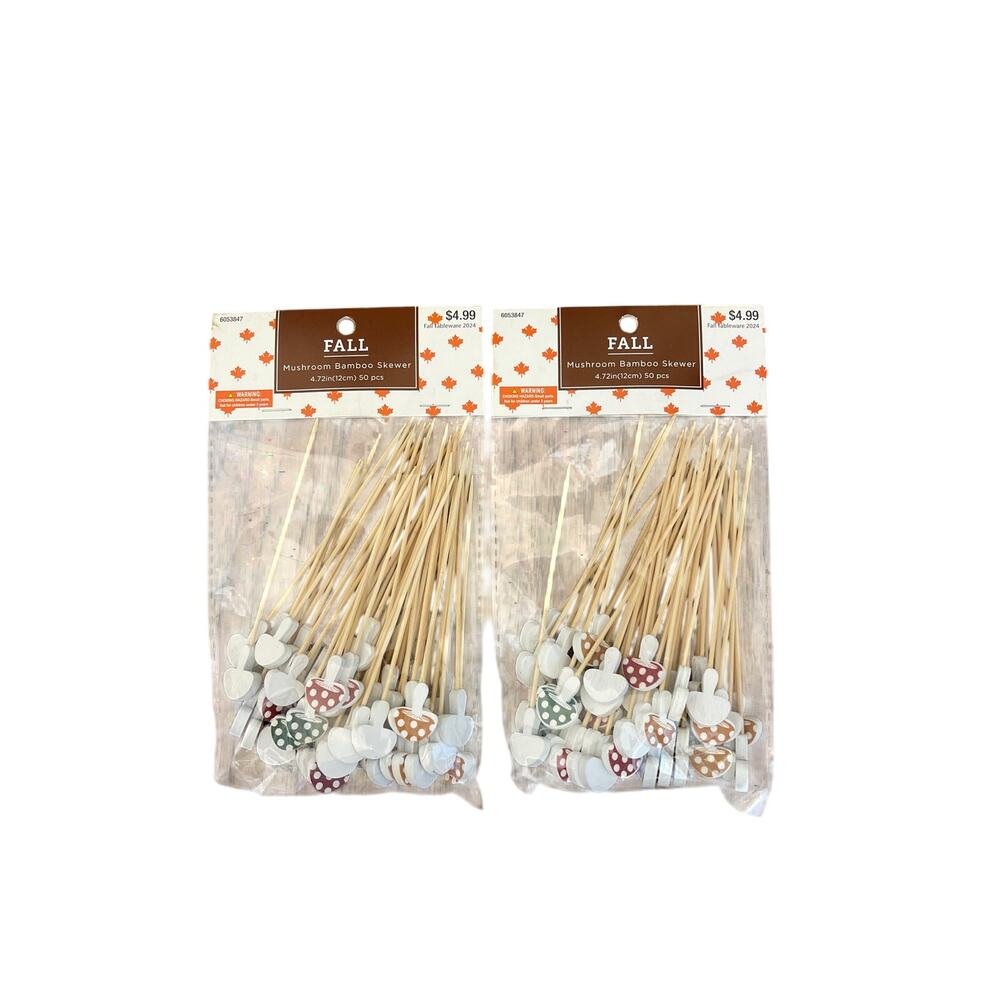 Mushroom Woodland Party Bamboo Skewers 100 Pack Food Picks Rustic Theme NWT